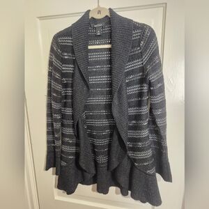 White House Black Market Striped Black And Grey Cardigan